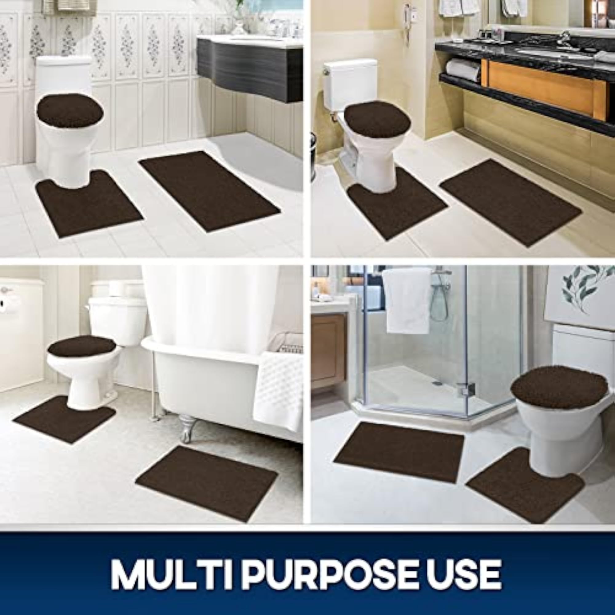 3 Piece Chenille Bath Mat Set, Water Absorbent