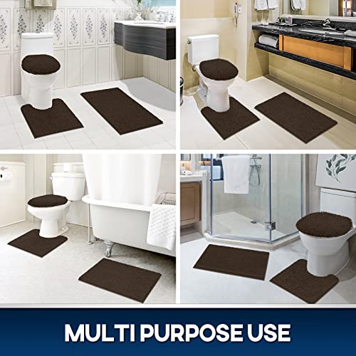 TREETONE Chenille-Badematten-Set, 3-teilig, WC-Vorleger-Set, 50.8 x 50.8 cm, U-förmiger WC-Vorleger & 50.8 x 81.3 cm, Teppich & 1 Deckelbezug, Dusche & Badezimmer, Schokoladenbraun – Bild 7