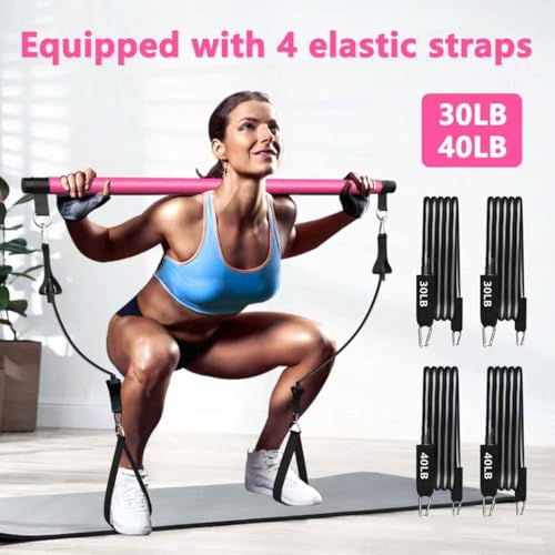 Pilates Bar Kit with Resistance Bands,Pilates Bar with Stackable Bands Workout Equipment for Legs,Hip,Waist and Arm,Exercise Fitness Equipment for Women & Men Home Gym Yoga Pilates