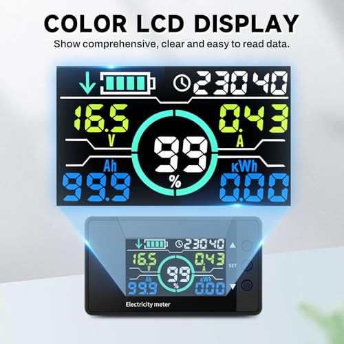 DEWIN Batterie Monitor 12V, LCD Display Batteriemonitor Batteriekapazitätsmanager für Lithium Ionen Ni Batterie DC 7,5V-100V 0-100A