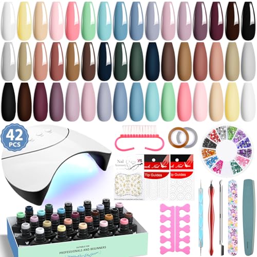 VANREESA Uñas Semipermanentes Kit Completo y Lámpara U V 24 Colores Kit Uñas Semipermanentes con Base Top Mate Top Coat Kit Manicura Semipermanente, Regalos para Mujeres