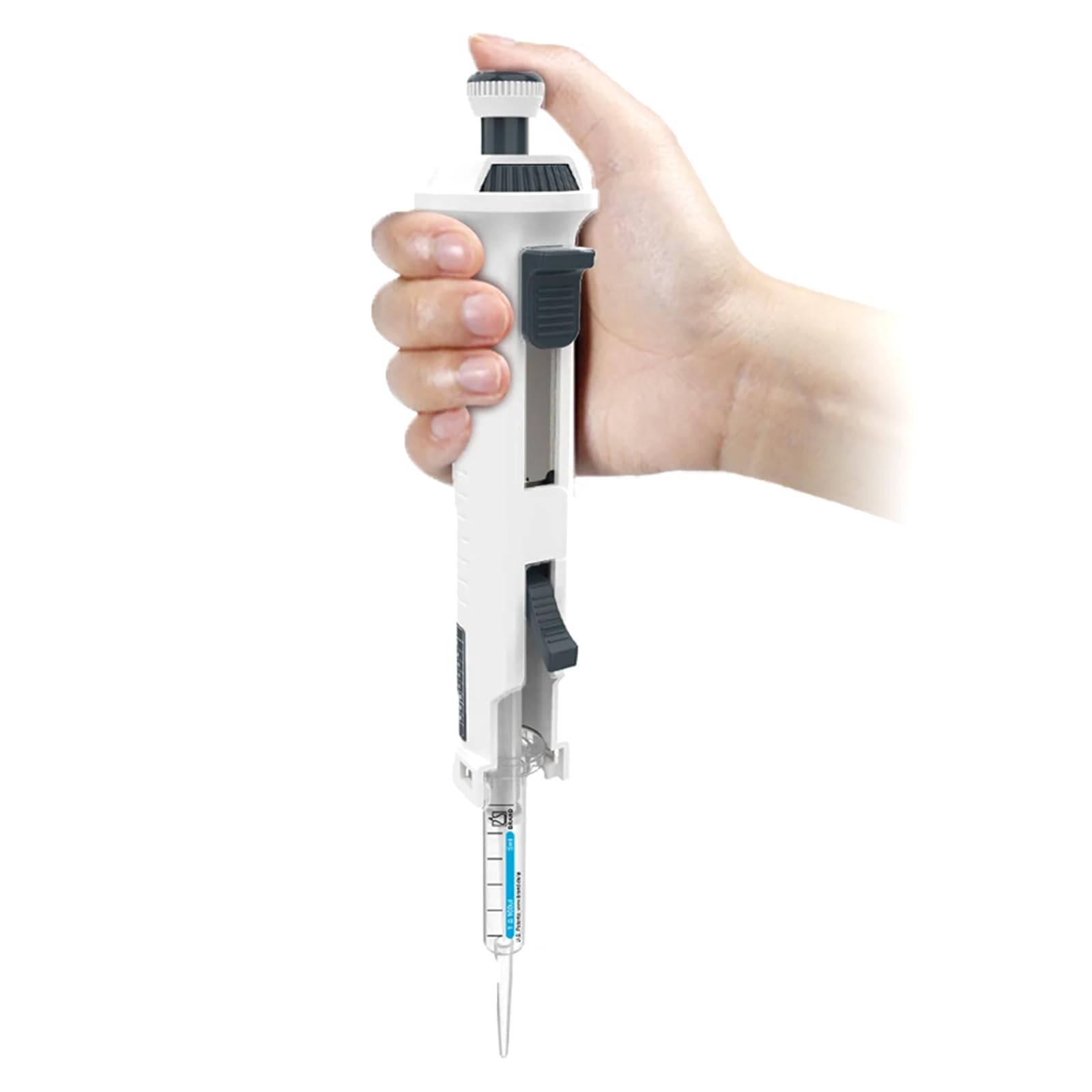 Pipety laboratoryjne, ciągłe dozowanie, końcówka 5 ml, zakres objętości 0,5-50 ml, 5 poziomów regulacji, obsługa ręczna, wygodny uchwyt