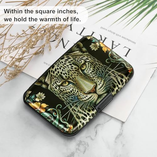 Image of ELFISH Mini RFID Aluminum Wallet Credit Cards Holder Business Card Case Metal ID Case for Men Women, Black Leopard