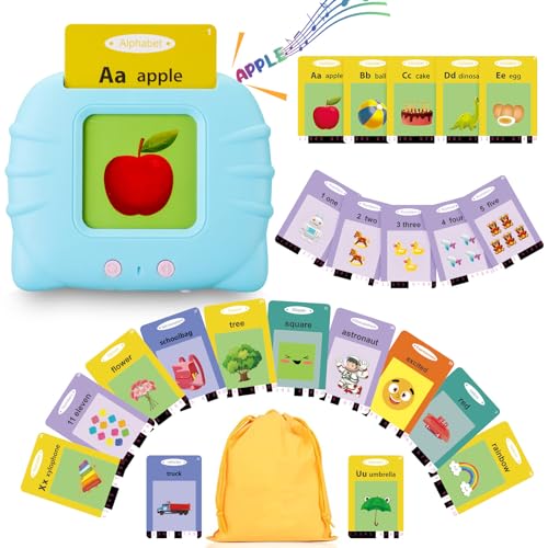 Winbaby Talking Flash Cards Pocket Speech Toys - 336 Sight Words Montessori Audible Speech Buddy Preschool Educational Learning Pocketspeech Speech Therapy Toy for Toddler, ABC Learning (Blue)
