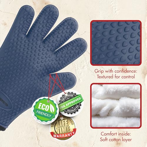 Image of KITCHEN PERFECTION XL Silicone Oven & Griddle Gloves -Extreme Heat Resistant BBQ & Grilling Gloves -Handle Hot Food Right on Your Griddle |Waterproof Oven Mitts Grill Gloves |Superior Set+3 Bonuses