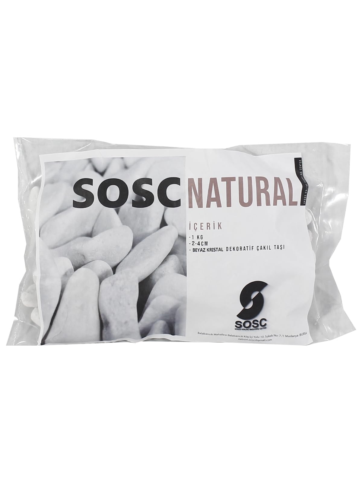 SOSC Natural Beyaz Dolomit Dekoratif Çakıl Taşı, İç ve Dış Mekan Peyzaj için, 2-4 cm, 1 kg, Bahçe Saksı Süsü