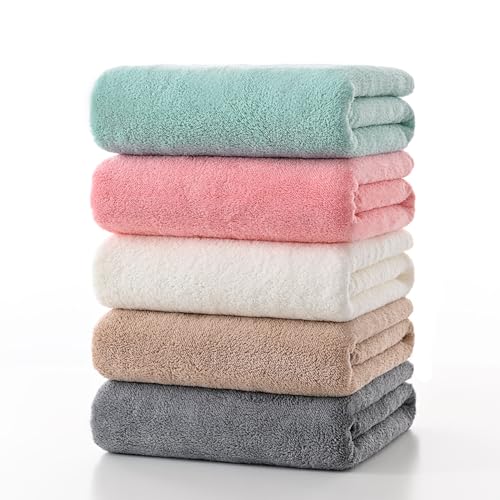 バスタオル マイクロファイバー 5枚セット 大判 タオル 約60×120cm 吸水はやい ふわふわ 肌に優しい 柔らかい 抗菌防臭 毛羽落ちしない 風呂上がり 家庭用 プレゼント (5色)