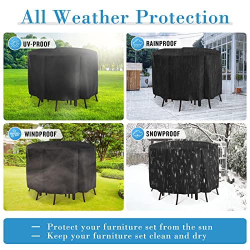 Kingling Patio Furniture Covers Waterproof, Round Patio Table Cover 90 inch Heavy Duty Outdoor Table Cover for Dining & Coffee Table Chair Set, Firepit Table All Weather Resistant Black- 90\'\'D x43\'\'H