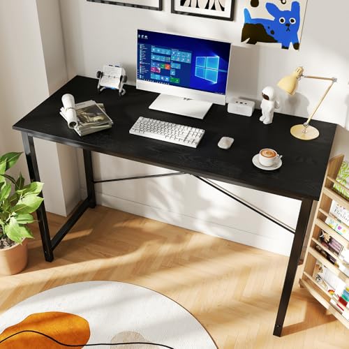 Image of DUMOS 47 Inch Computer Desk for Home Office, Modern Writing Study Table Simple Modern Style for Bedroom Small Space, Large Work Desks with X-Shaped Reinforcement, Wood Brown