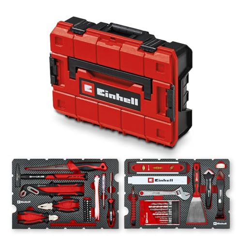 Original Einhell E-Case 78-tlg. Werkzeugkoffer Renovierung (Sanierungen Bohrer-Set Bit-Set Fugenwerkzeug Zangen Spachtel Holzsäge Rollgabelschlüssel Wasserwaage Systemkoffer)