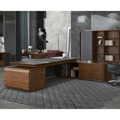 Image of Lakdi The Furniture Co Director Office Table for Boss & Executive | Unique Design L Shape CEO Table Made in MDF with Laminte | with Drawers and Pedestal & Openable Shutter - LDL-521