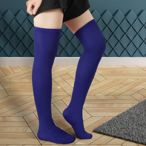 1 Pair Thigh High Socks, Cotton Soft Knee High Long Stockings Leg Warmers for Women Girls Christmas Cosplay (Royal Blue), 23.6inch4