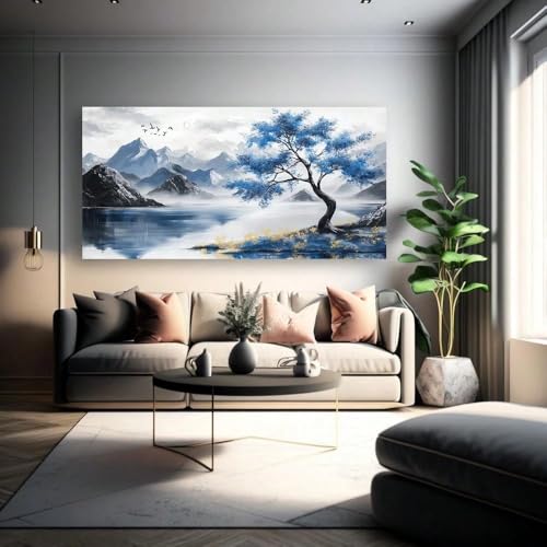 Tableau de paysage bleu abstrait pour décorer un salon épuré