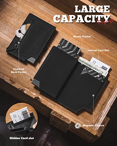 DUGRAFT Bifold Pop Up Wallet for Men, Slim Leather Credit Card Holder with Zipper Minimalist Women Magnetic Cash Coins Pocket Wallets RFID Blocking(Black)3