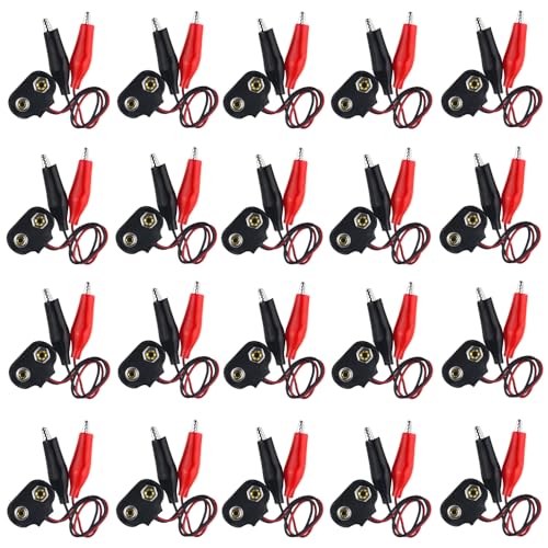 WMYCONGCONG 20 Stück 9V-Batterie-Clip-Anschluss mit zwei Krokodilklemmen 9V-Batterieanschluss auf zwei Krokodilklemmen Kabel 15 cm