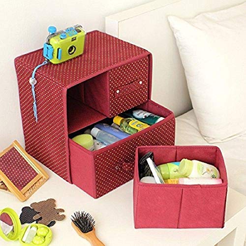 Image of 3 Drawer Collapsible Cloth Organizer Storage Box Desk Cabinet Tool Foldable Drawer Units Fabric Cabinet Closet Storage Organizer(Multi Color)
