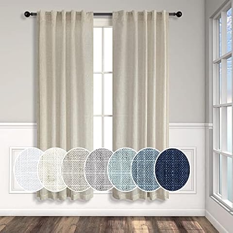 Flax Linen Curtains 38 Inch Wide for Bedroom 2 Panels Back Tab Rod Pocket Light Filter Semi Sheer Beige Curtains for Small Windows Narrow Mini Skinny Kitchen Door Decor 38 Inch Width by 63 Inch Length Cover