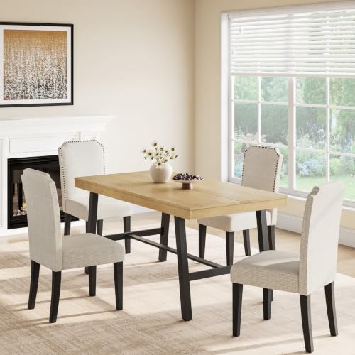 Image of GarveeHome Industrial Dining Table for 2-4, 55 inch Heavy Duty Rectangular Kitchen Table with 2 inchx2 inch Metal Legs, Small Space Dining Table for Kitchen, Dining Room (Natural, 55 inch Non-extendable)