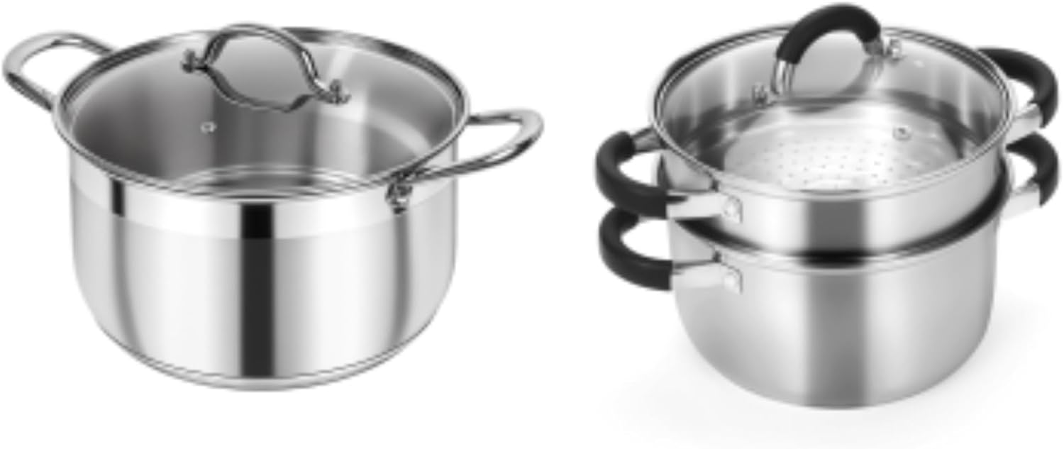 Kirecoo Stainless Steel Stock Pot - 5 Quart, Kirecoo 3.2QT Steamer for Cooking