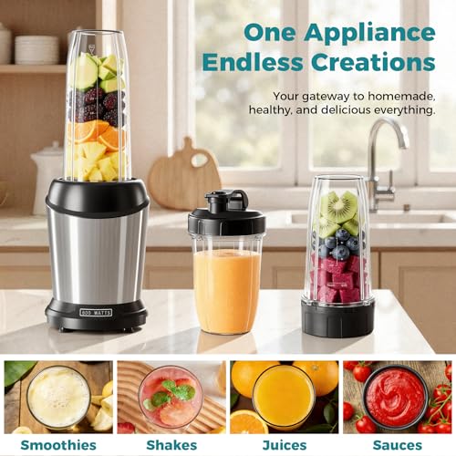 Image of NEWBULIG Smoothie Blender for Kitchen, Blenders for Smoothies with 17 24 34 oz BPA-Free Portable Cups, Small Blender Personal Smoothie Maker with Safety Lock, Crushing, Grinding, Mixing, Silver