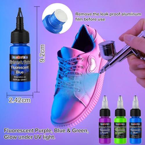 Tinta para aerógrafo, kit de tinta acrílica de 20 cores, à base de água, cores opacas e neon, cores