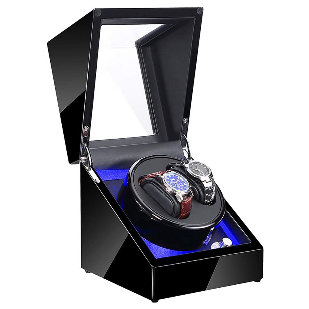 CGCSYZ Double Automatic Watch Winder Box Wooden, LED Illumination Quiet Motor for 2 Watches,Most Mechanical Watches