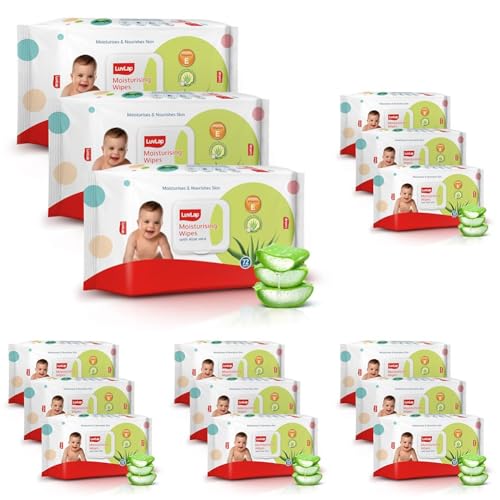 Image of LuvLap Moisturising Wipes with Aloe Vera Lid (72 Wipes /Pack, Pack of 15)