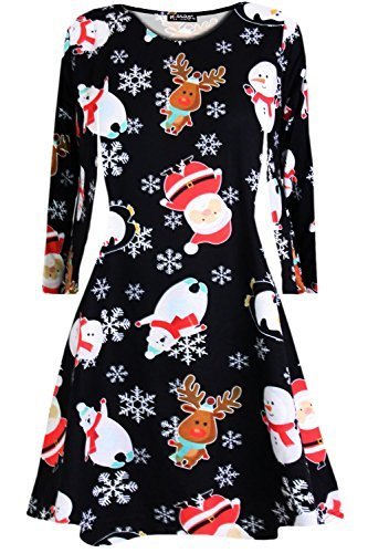 Robe manches longues pour Noël à porter en famille robe noire bonhomme de neige 5-6 ans