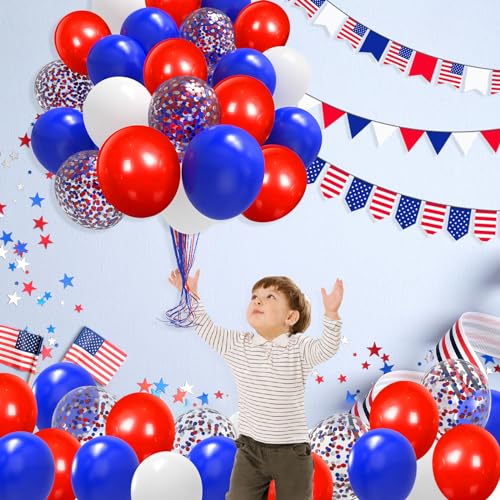 Image of Red White and Blue Balloons,65Pcs Red and Blue Latex Balloons for 4th Of July Patriotic Balloon Graduation Birthday Party Decorations