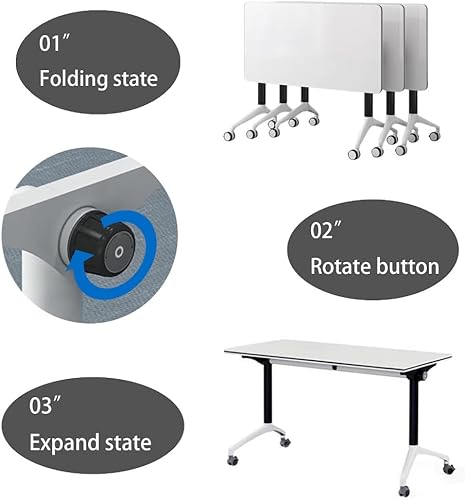 Miniatura 4 de Mesa de conferencias con ruedas con cerradura, sala de conferencias, mesa de entrenamiento móvil abatible, mesa de seminario dinámica plegable para
