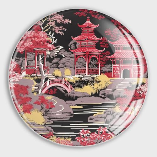 Chinoiserie Charcoal Coral Pagoda Asian Pavilion Refrigerator Magnet Glass Small Round Fridge Magnet Asian Multi-Use Premium Magnet for Fridge Locker Whiteboard Billboard Kitchen Office School