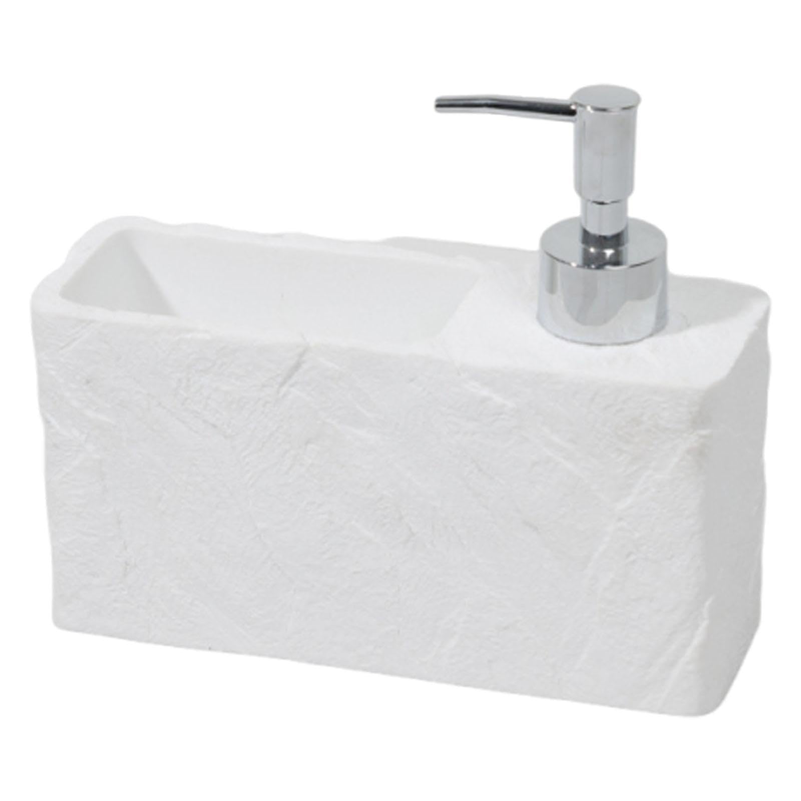 Dispenser di Sapone Liquido Dispenser con Porta Spugna Organizer Multifunzionale in Resina Pompa Erogatrice Accessorio per Cucina Bagno Adatto a Uso D, Bianco