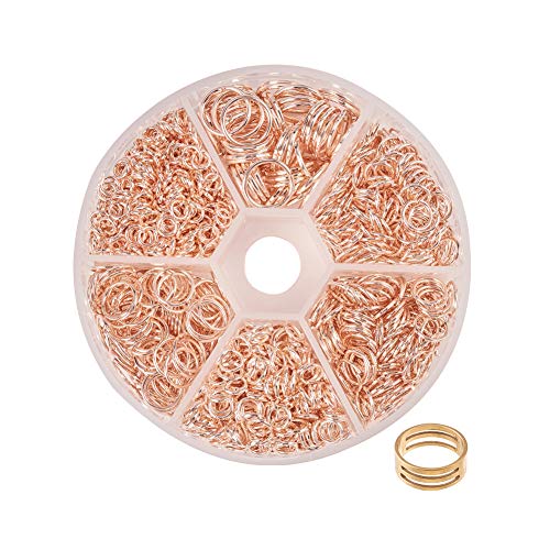 PH PandaHall 6 Size Rose Gold Iron Jump Rings for Jewelry Making Supplies and Necklace Repair with Open Jump Ring (4mm, 5mm, 6mm, 7mm, 8mm, 10mm)