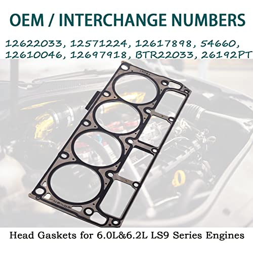 Image of 5-Layer MLS Cylinder Head Gaskets 12610046 for 6.0L /6.2L LS3 LQ4 LQ9 L96 L76 L92 L99 Series Engines, for GM for Chevrolet for GMC for Cadillac Hummer Pontiac SAAB 12622033, 2PCS