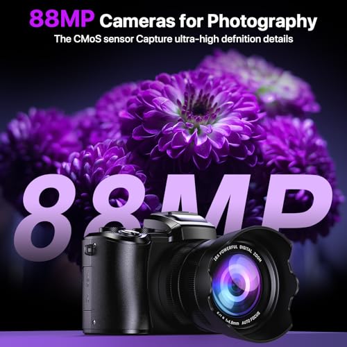 undefined 8K Digital Cameras for Photography with WiFi,Autofocus 88MP Vlogging Camera for YouTube with Dual-Lens,16X Digital Zoom Point and Shoot Camera,3.2''Touch Screen, Anti-Shake,2 Batteries &Charging Stand の商品画像 1