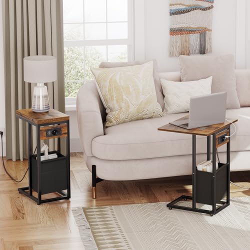 Mesa de centro en C plegable HOOBRO con enchufes para sofás pequeños 3