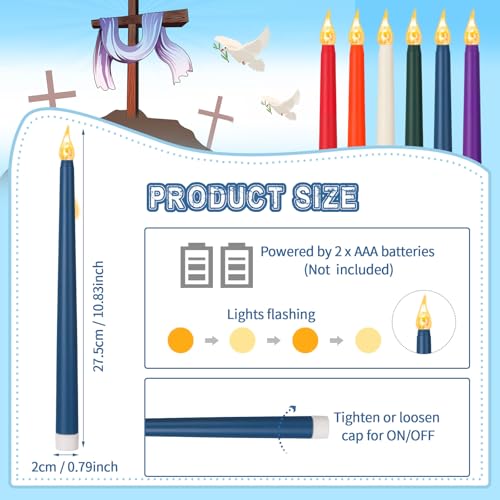 Image of CHENGU 12 Pcs LED Taper Candles Flameless Battery Dripless Dinner Candles for Thanksgiving Day, Weddings, Church, Hanukkah, Christmas, Autumn, New Year Celebration(Multicolor,Taper)