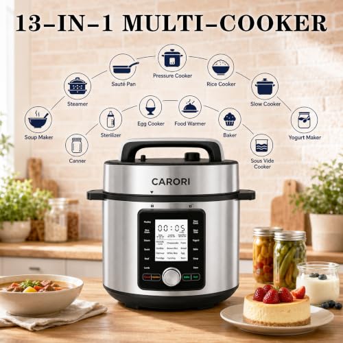 Image of CARORI 8QT Electric Pressure Cooker, 24 Programs, Touch and Dial Control