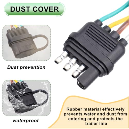 Image of 25 Inch 4-Way 4 Prong Trailer Wiring Harness Plug and 49 Inch Trailer Wiring Harness Male End Replacement Connector for Trailer Hitch Wire Multi-Purpose Ship Lamp Dust Cover