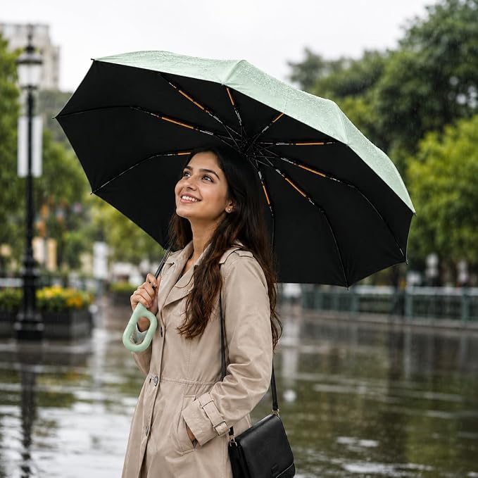 Image of LANBRELLA Portable & Folding Travel Umbrella, 3 Fold, Auto Open Close, Water Resistant, Windproof, with Carrying Handle