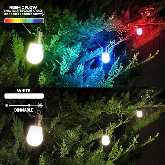 Energizer Smart RGBW+IC Outdoor String Lights, 24ft, 12 Multi-Color & White Sound Reactive LED Bulbs, IP65 Water & Weather Resistant, Voice Control with Alexa, Google, Siri, Grouping, Scheduling
