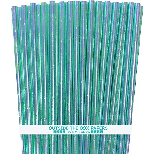Pitillos de papel iridiscentes azul verde 7.75 pulg 100 pzas miniatura 1