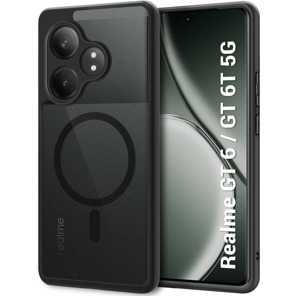 TheGiftKart Hybrid Shockproof Back Cover Case for Realme GT 6 / GT 6T 5G Compatible with MagSafe | Hard Back Cover Case for Realme GT 6 / GT 6T (PC & TPU, Translucent Smoke Matte Back, Black Sides)-image-40