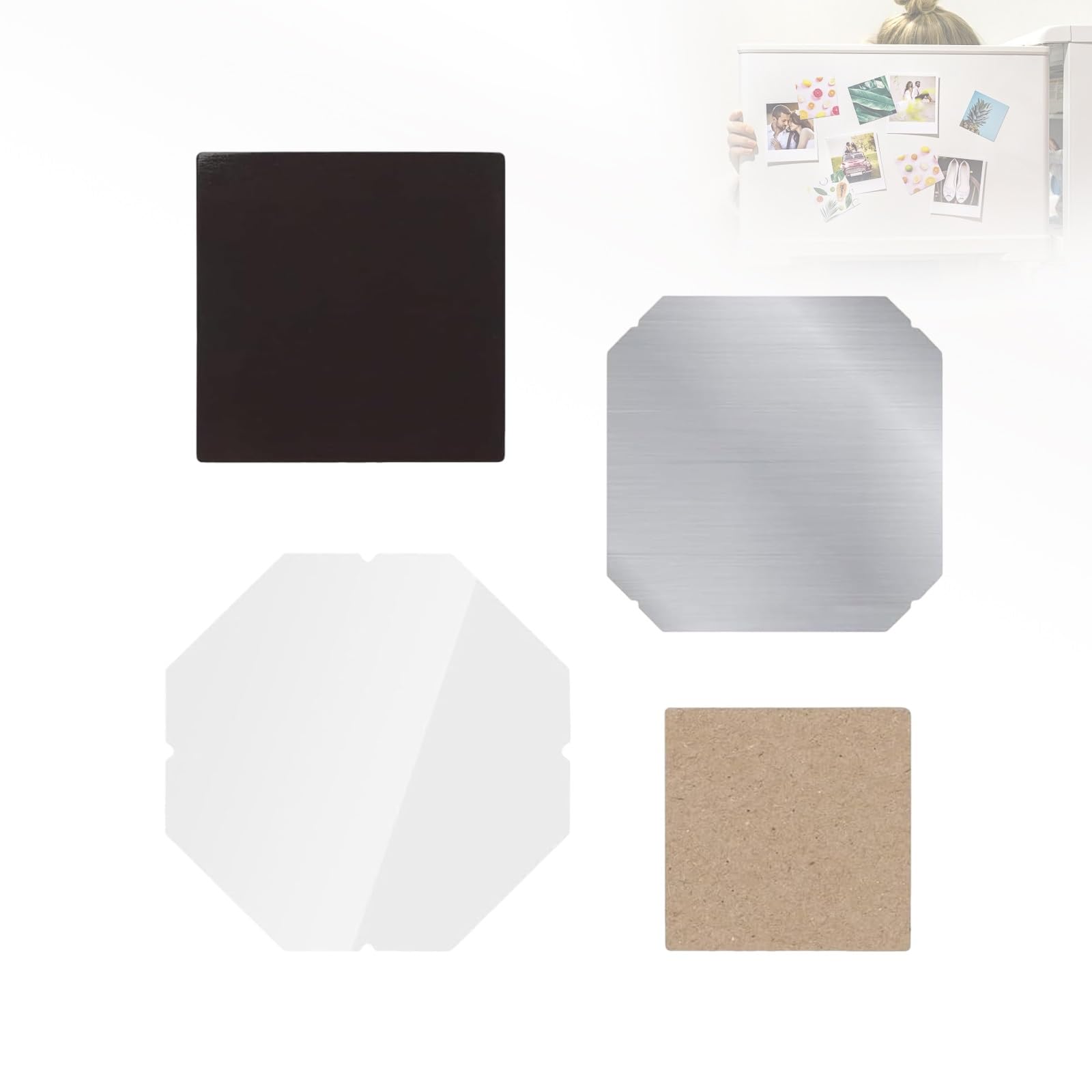 Materiały Eksploatacyjne do Naklejek na Lodówkę, Kwadratowe Akrylowe Magnesy na Lodówkę z Metalową Osłoną, Magnes Gumowy, Karton i Przezroczysta Folia(500 sets,2x2 in/50x50 mm)