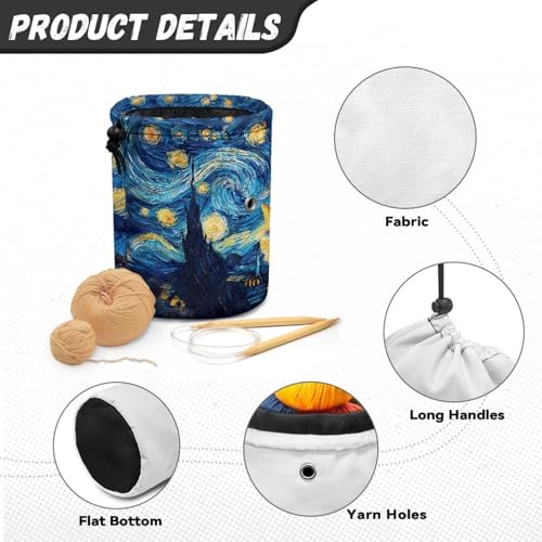 Image of Sellikakes Cat Starry Sky Crochet Bag Yarn Holder, Yarn Organizer Store Crochet Accessories Knitting Needles Sewing Supplies