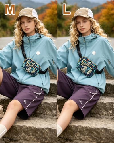 Image of Fanny Packs for Women 4 Zip Pocket Crossbody Belt Bag Waist Bags | Waterproof, Fashion Waist Pack, Crossbody Bags for Women, with Adjustable Strap, for Workout,Running,Traveling(Blue Leaves,M)