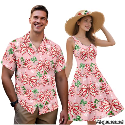 Image of Dreaweet Summer Dresses for Women A-Line Sleeveless Flowy Sun Dresses,Men's Casual Button-Down Shirts,Couple Matching Outfits