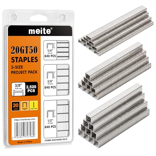 meite T50 Stainless Steel Staples Marine, 1/4", 3/8" and 1/2" Leg Staples for Staple Gun, 2,520 Counts, 304 Stainless Steel, 20 Gauge 3/8 Inch Crown T50 Upholstery Staple for Marine Applications