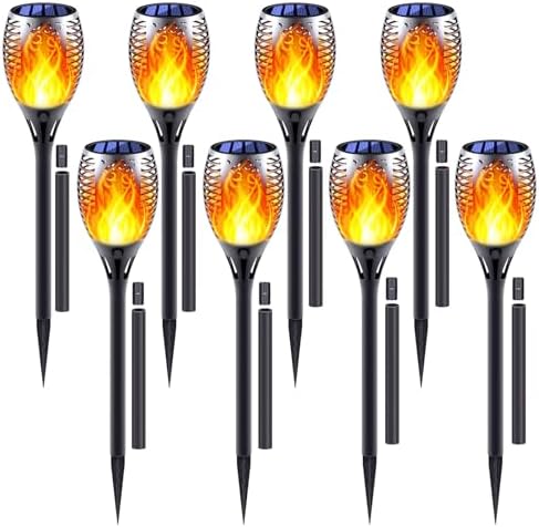 Solar Torch Lights, 8 Pack with Extension Rods & Realistic Flickering Flame, Waterproof Outdoor Pathway Lights for Garden, Yard, Patio, Lawn Landscape Decoration Solar Torch Lights, 8 Pack with Extension Rods & Realistic Flickering Flame, Waterproof Outdoor Pathway Lights for Garden, Yard, Patio, Lawn Landscape Decoration