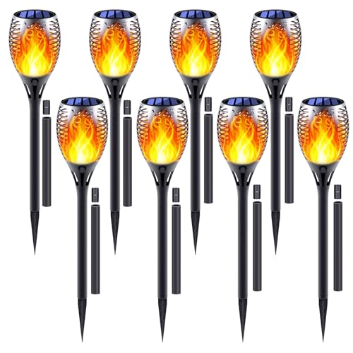 Permande Solar Torch Lights, 8 Pack with Extension Rods &